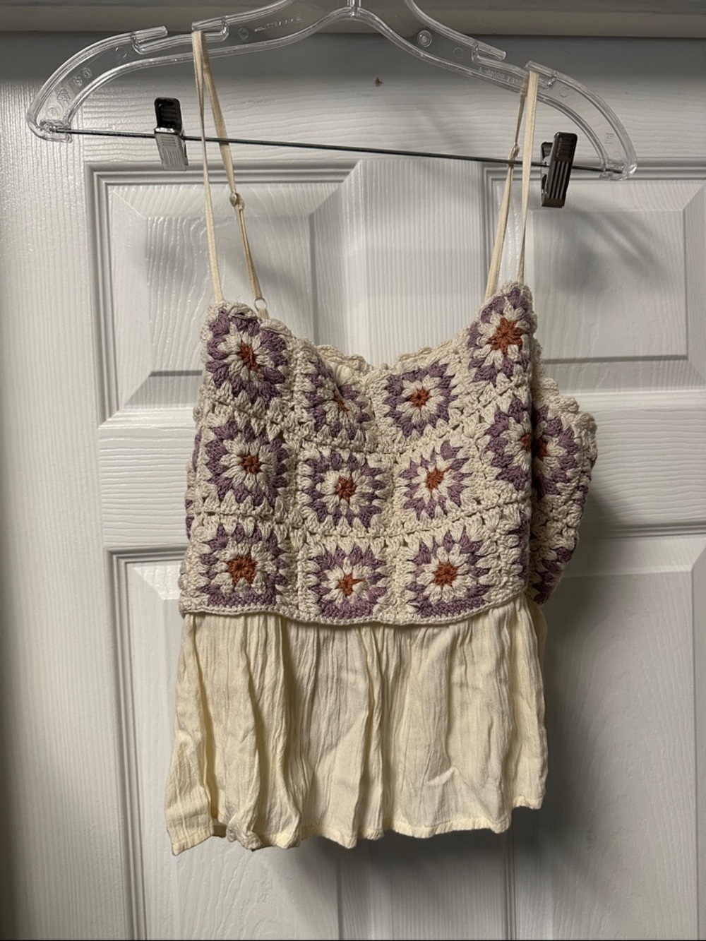 Lucky Brand Cream Crochet-Detail Tank with Purple & Rust Accents